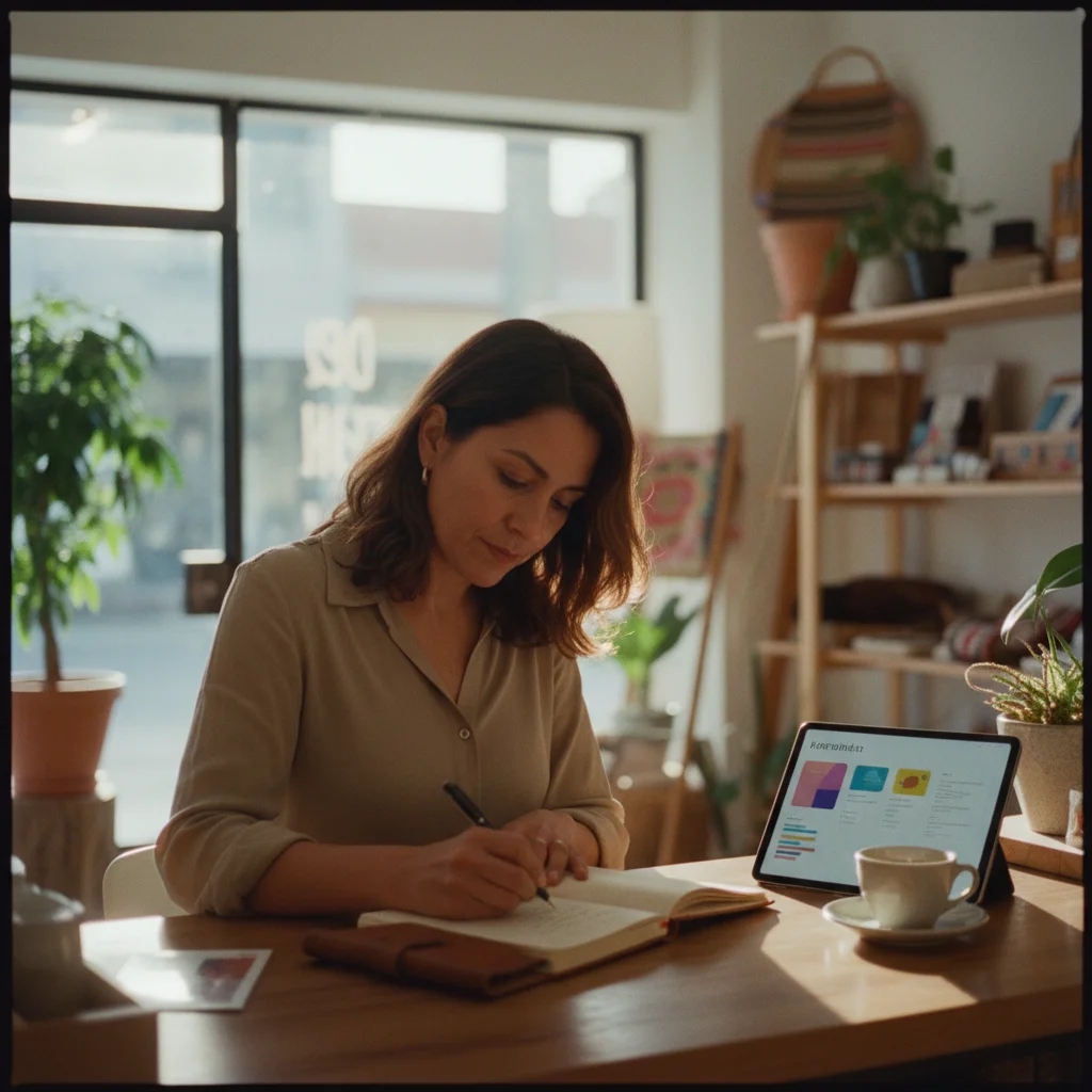 Vendedora escribiendo nota en perfil de cliente en tablet SACS