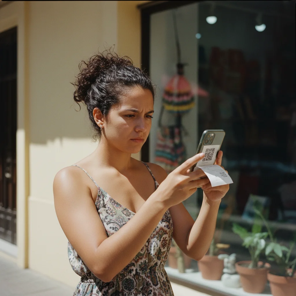 Cliente escaneando QR de autofacturación desde ticket SACS