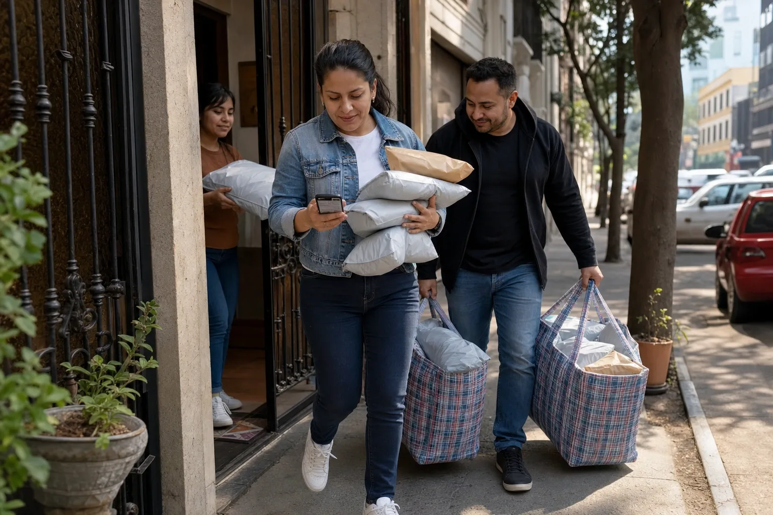 La salida del día con los paquetes sellados y la guía pegada, lista para dejar en sucursal