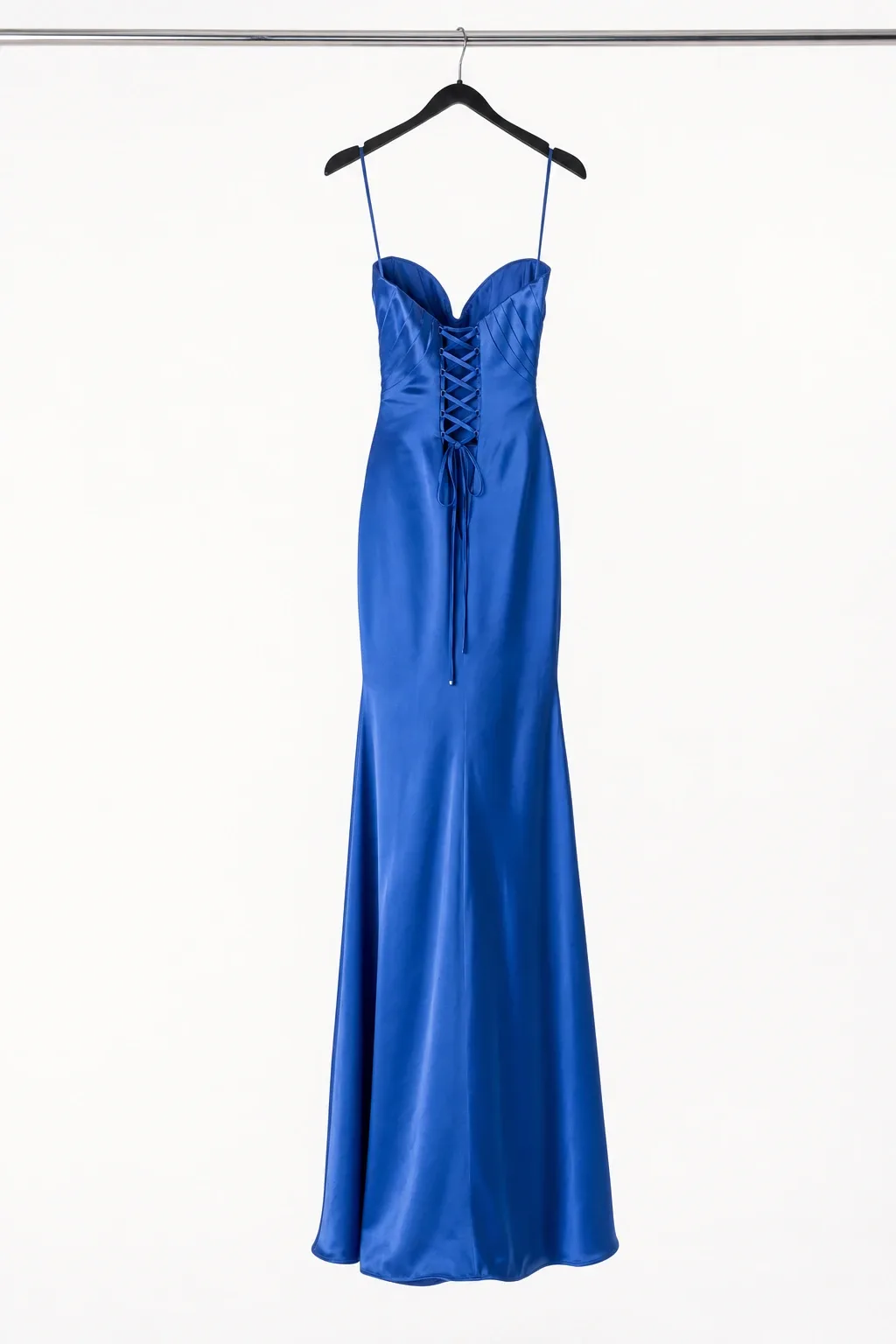 Vestido largo azul rey con corsé de agujetas, en funda