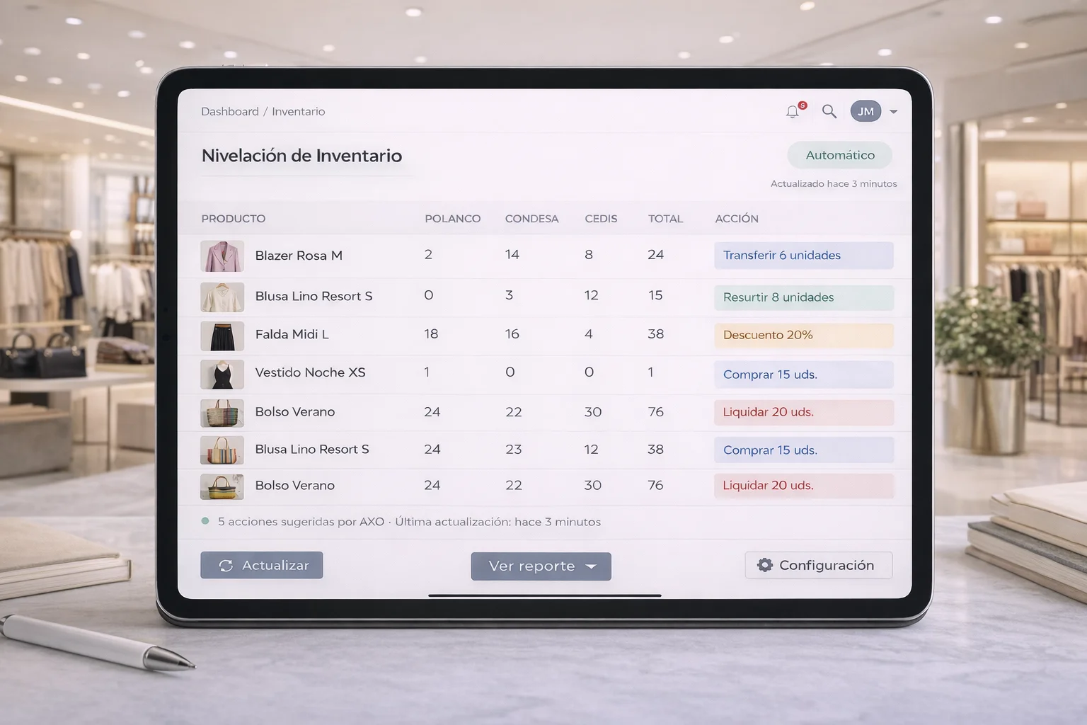 SACS — Nivelación de inventario automática multisucursal en tablet