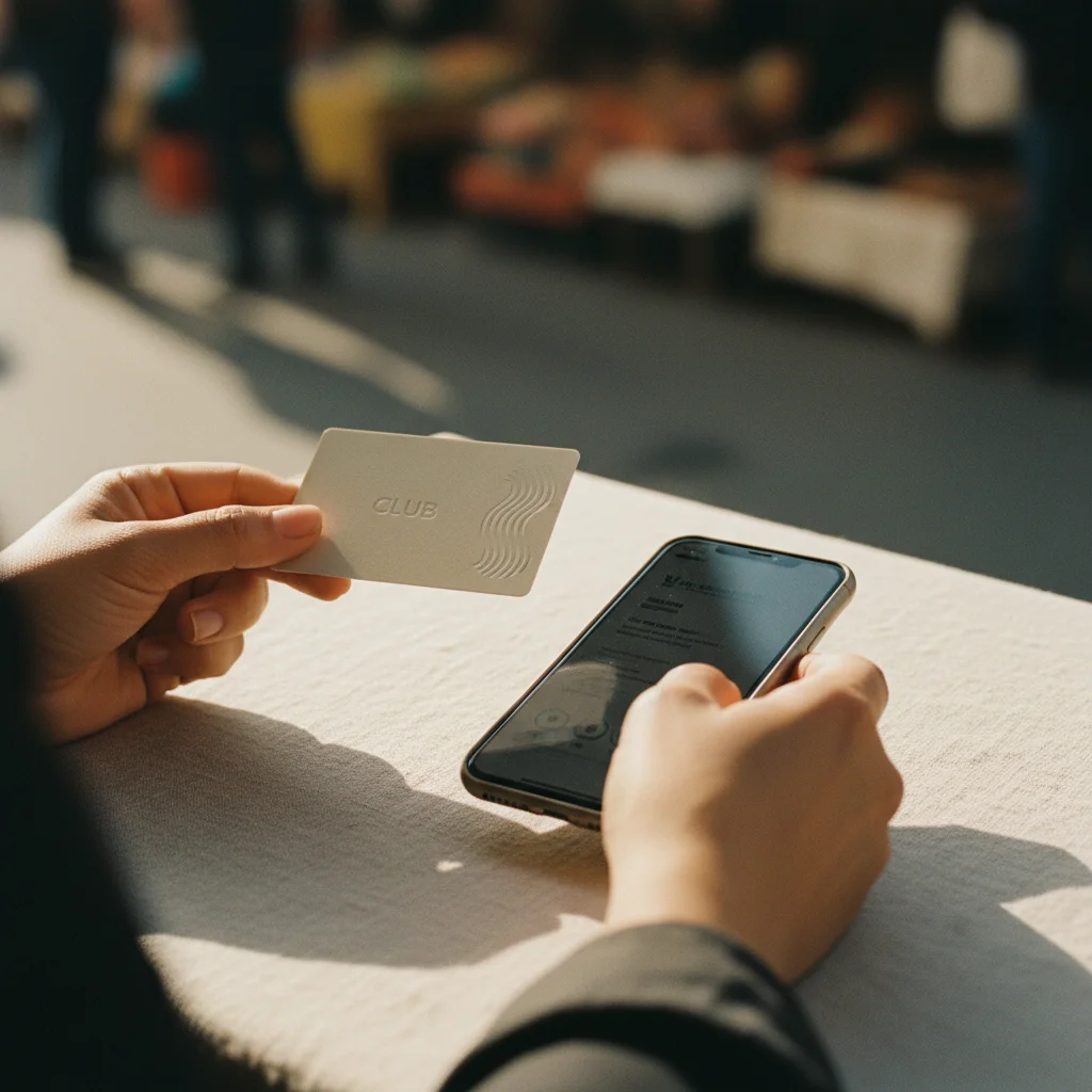 Credencial digital de membresía en Apple Wallet siendo escaneada en caja