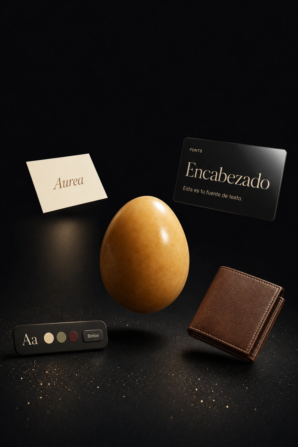 Composición editorial con tarjetas de marca, fuentes y materiales generados por la IA AXO