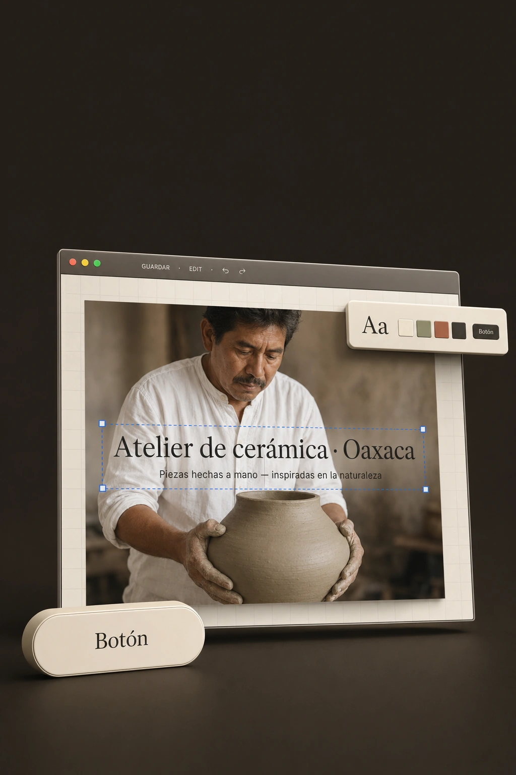 Editor de SACS con un atelier de cerámica de Oaxaca seleccionado y panel de estilos flotando