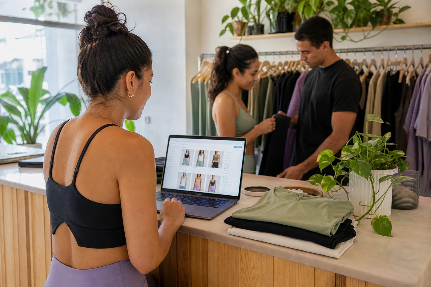 Configuración de canales en una laptop con la tienda en línea de la marca en pantalla