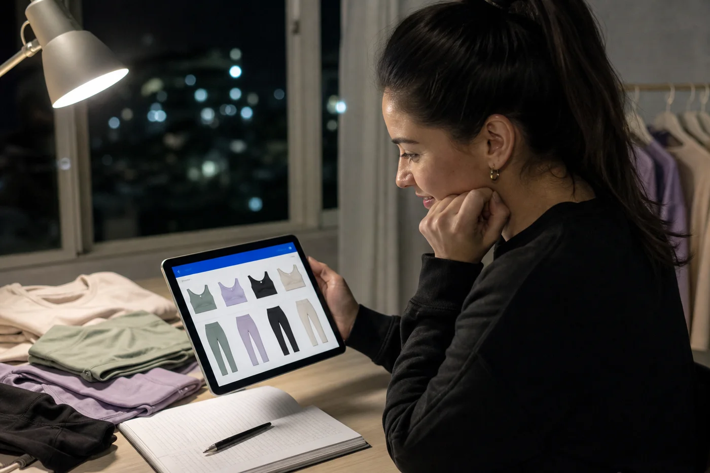 La dueña viendo el drop venderse en tiempo real en su tablet por la noche