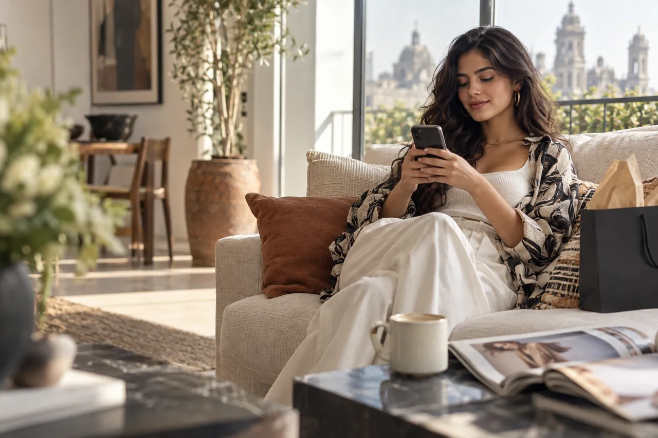Una clienta compra desde su celular, en el sillón de su casa